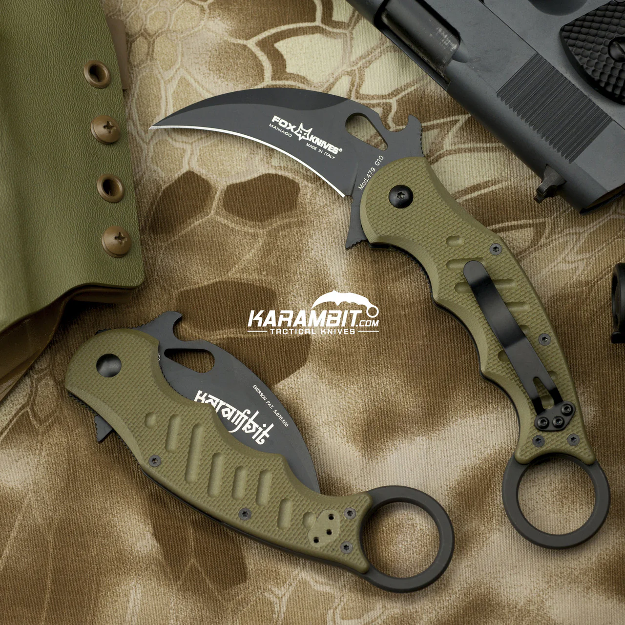 Fox 479 OD Green G10 Folding Karambit - Emerson Wave